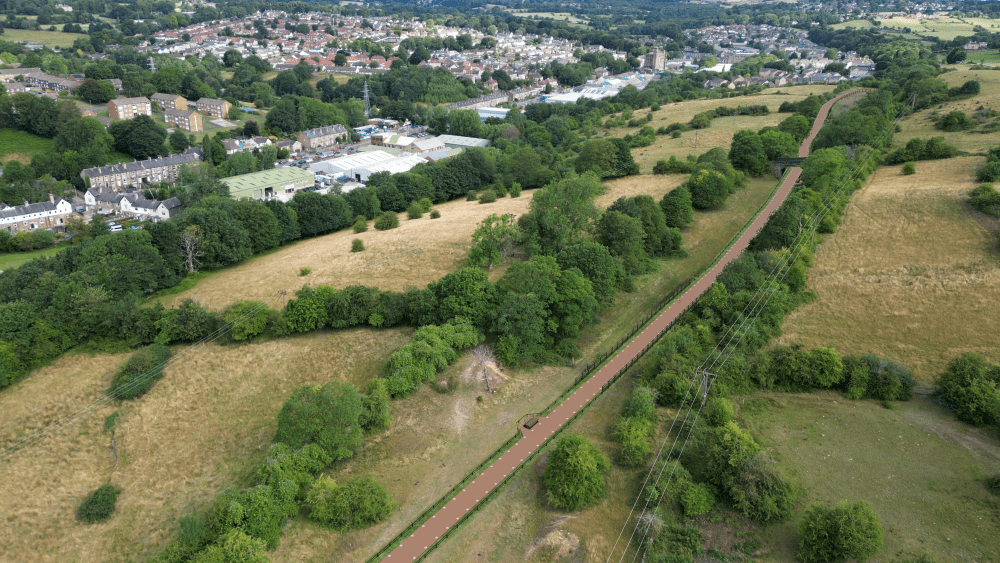 The Pickle Bridge Greenway will be a flat route through green space running parallel to the A641.