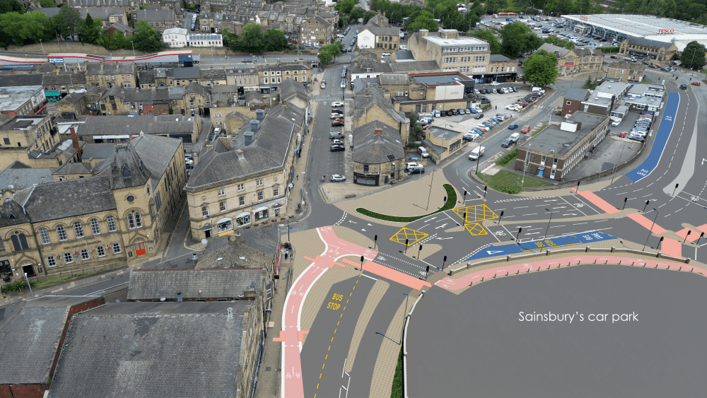 New crossings, and walking and cycling infrastructure and bus lanes feature in the area next to Sainsbury's car park. A new lane layout will replace the roundabout.