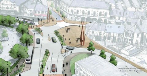 Concept sketch showing proposals for changes to the A641 near Sainsbury's in Brighouse. 