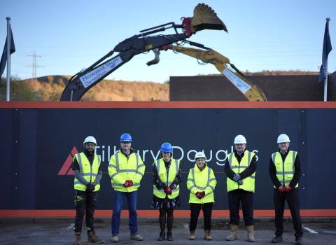 Councillor Jane Scullion, Calderdale Council’s Leader, joins representatives from Tilbury Douglas on the leisure centre site in Halifax.