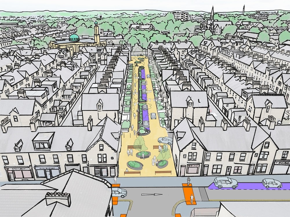 Visualisation of proposals viewed from north end of Gladstone Road