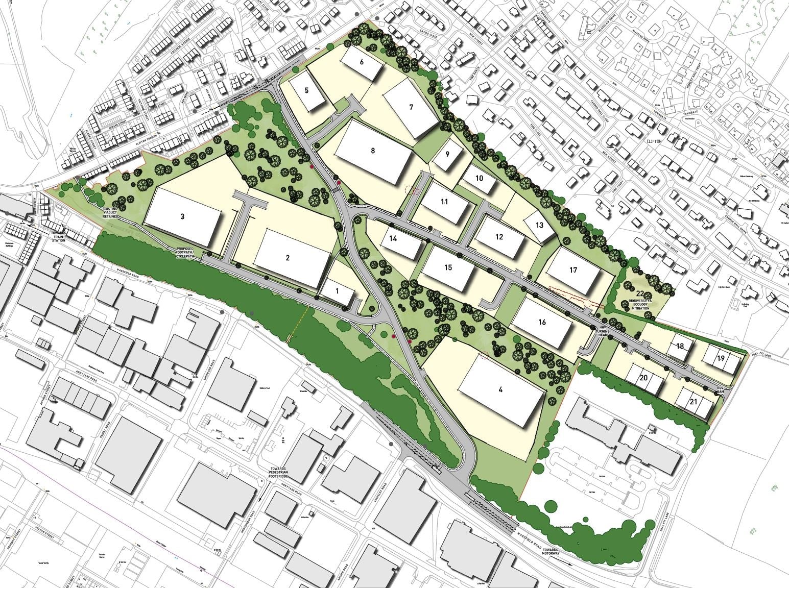 Plan of proposal for Clifton Business Park shows locations for business units and associated infrastructure