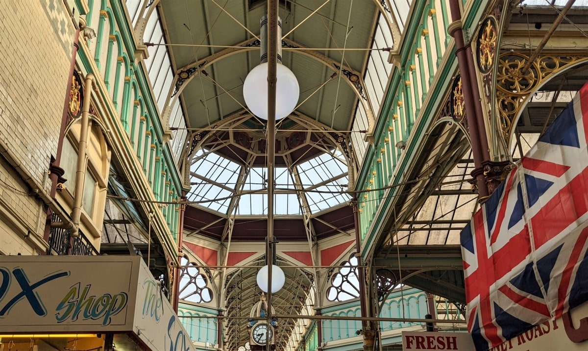 Halifax Borough Market's Victorian roof including decorative iron works before improvements began.