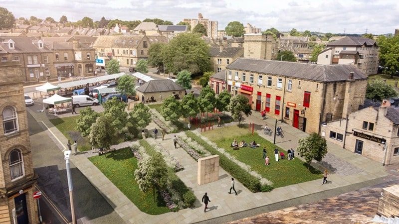 View of proposals for Victoria Gardens (front) and Southgate Market (towards the top). 