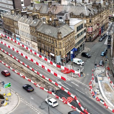Aerial image of the construction site at Cow Green. 