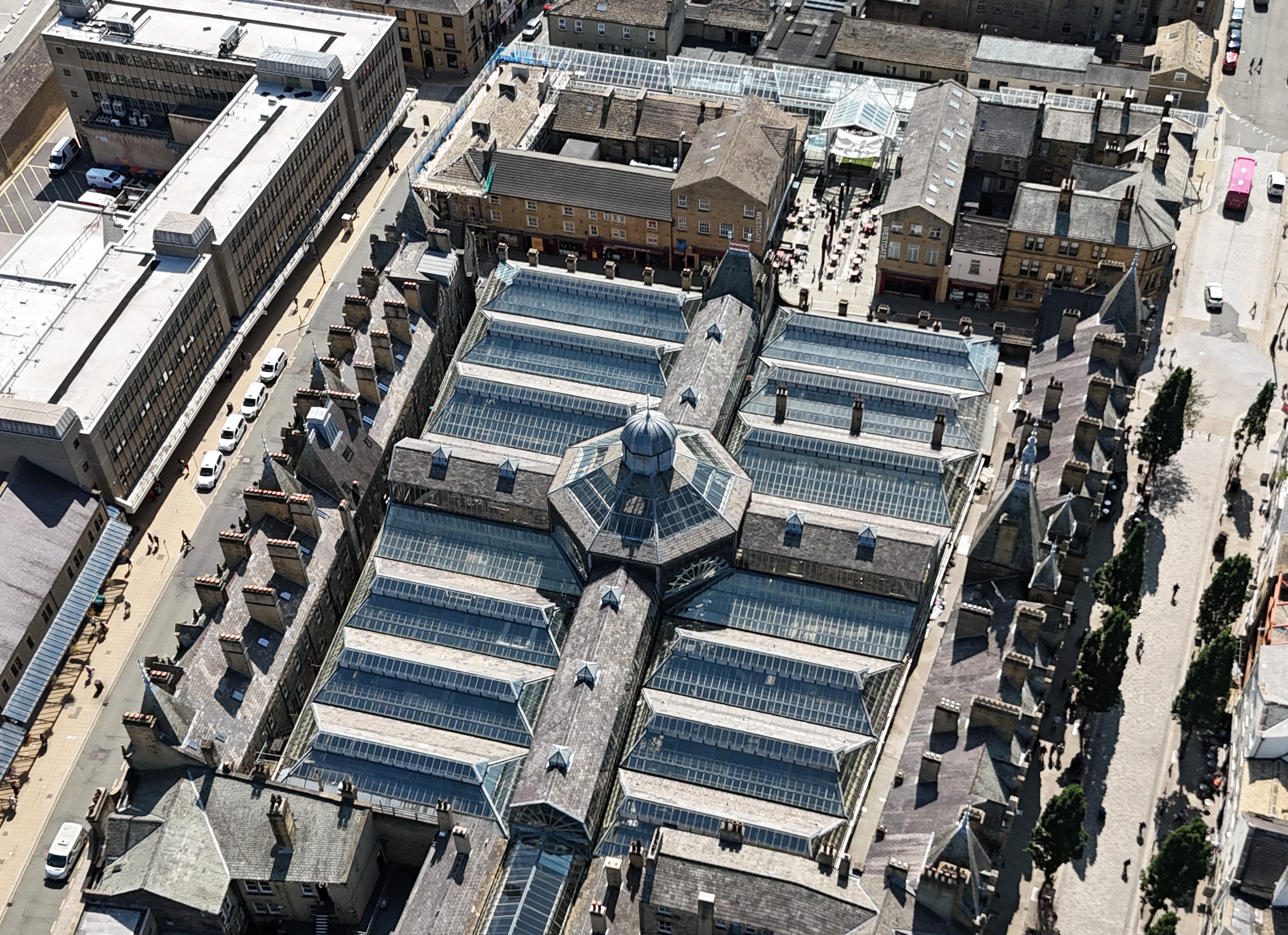 Halifax Borough Market from above with the renovated roof in full view, complete with new glass panels.  