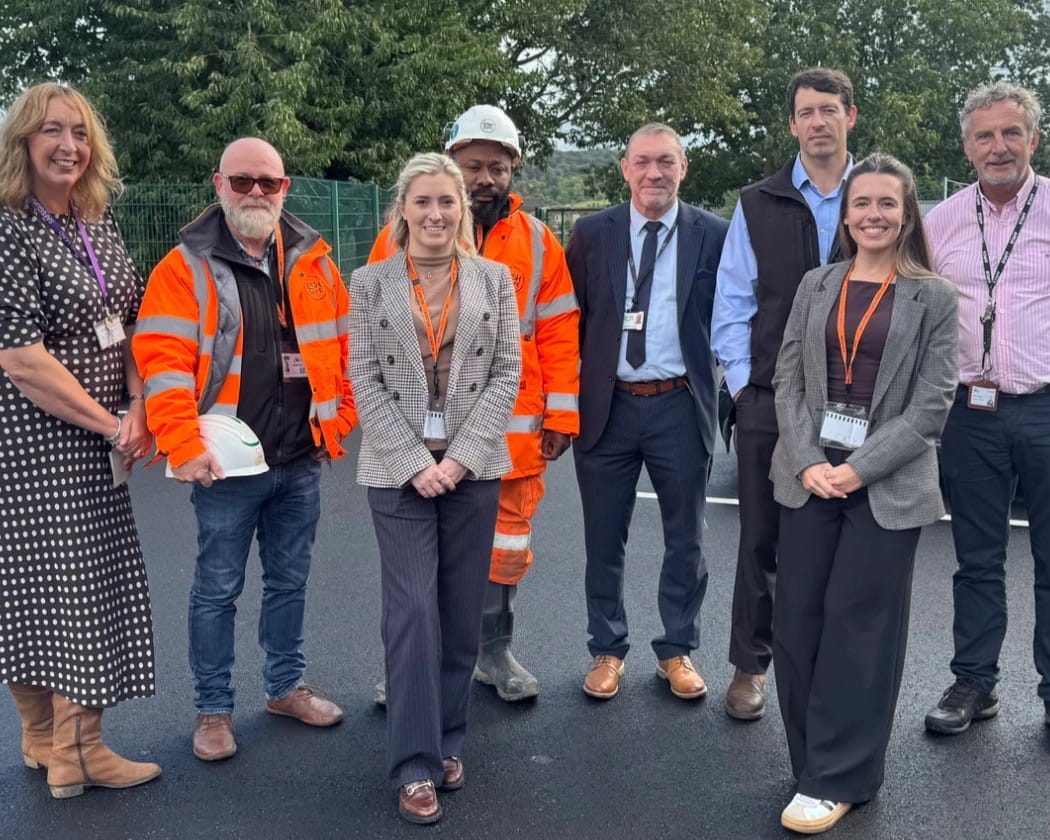 People from Esh Construction, Highbury School and Calderdale Council in the improved school playground