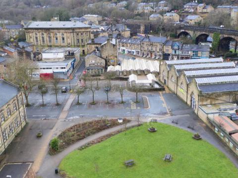 Aerial photograph of Bramsche Square, Todmorden 