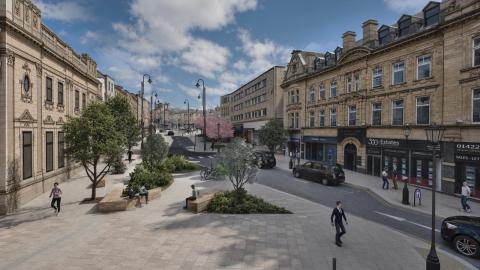New planting and places to sit at the east end of George Square.
