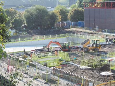 The new main pool. Work continues in the foreground.